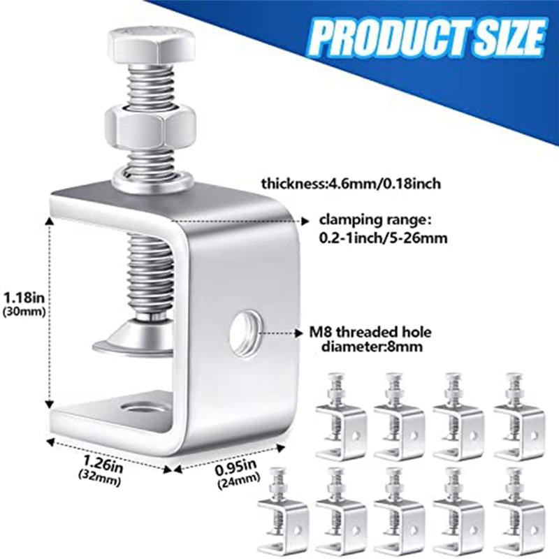 2025+ 10 Pcs Stainless Steel C Heavy Duty 1 3/16 Inch with Stable Wide Jaw Opening Small Screw for Metal Working Woodworking
