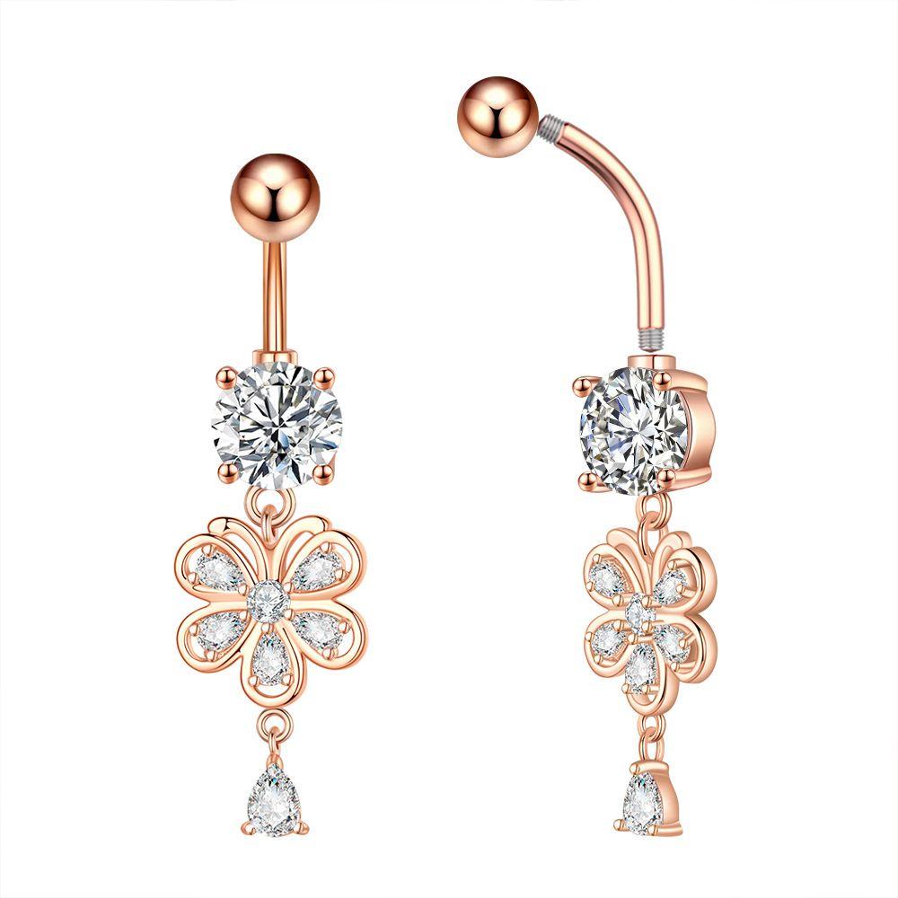 Gold Pink Color Alloy Floral Resin Rhinestone Sexy Body Navel Ring main image 0