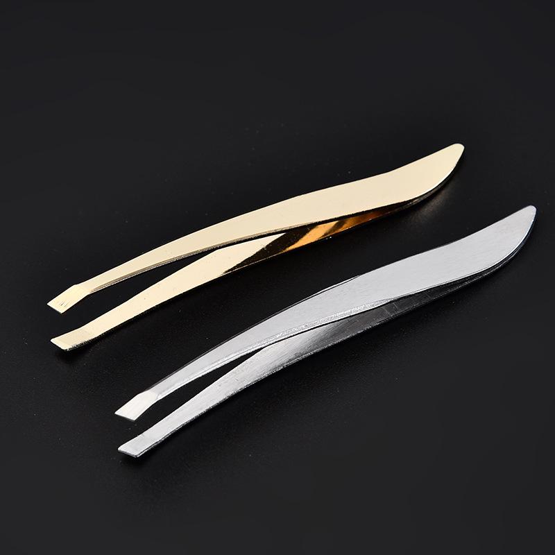 Gold-Plated Stainless Steel Banana Tweezers for Eyebrow Trimming