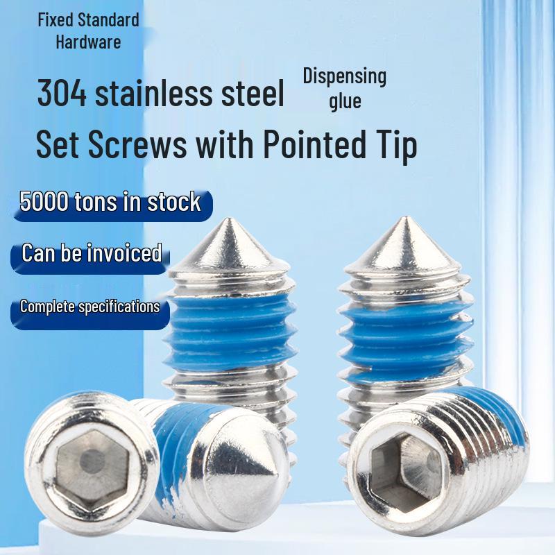 304 Stainless Steel Pointed Tip Set Screw, Hex Socket, Anti-Loosening, Headless DIN914 Grub Screw. M3*5