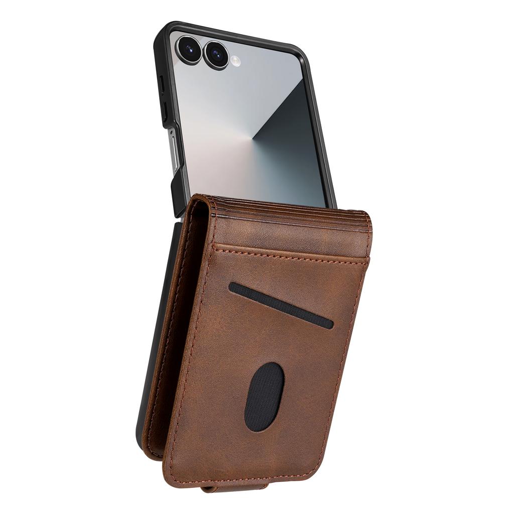 AZNS For Samsung Galaxy Z Flip7 5G Case Card Holder Cowhide Texture PC+PU Leather Phone Cover