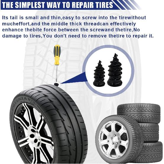 Tire Repair Nails, Car Vacuum Tire Repair Rubber Nail Kit, Self-Service Rubber Screw Tire Plugs, Quick Puncture Repair Tools, Suitable For Car,