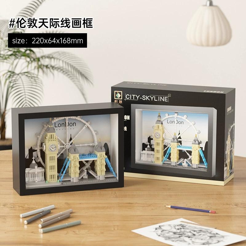 MOC Architecture Skylines Paris London New York Dubai Shanghai Street View Building Block Mini Building Block Decoration Toy
