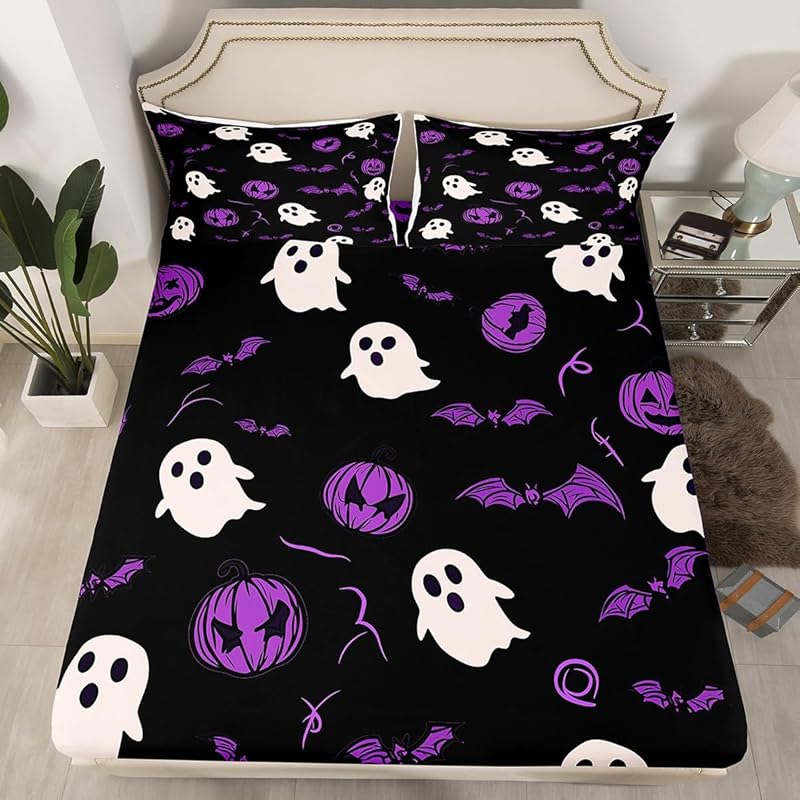 Cute ghost bedding set for boys, girls, teenagers, bats, pumpkin lanterns, Halloween