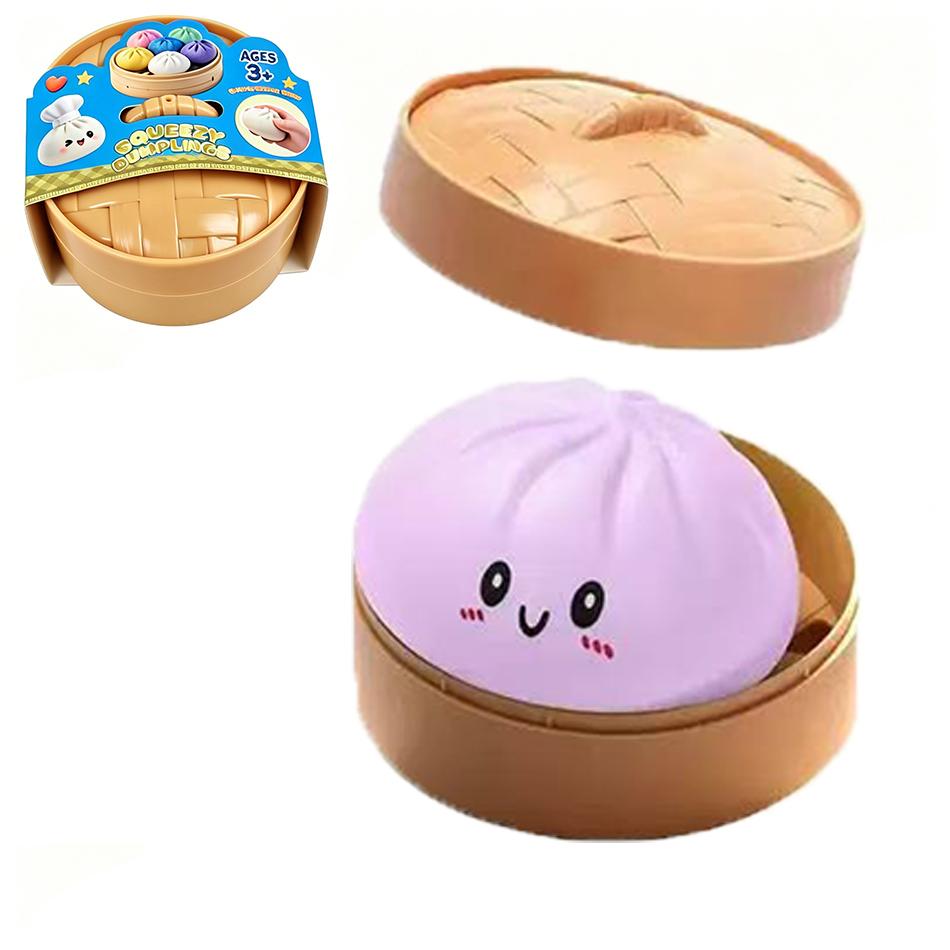 2026 New Cute Baozi Squishy Toy Stress Relief Steamed Bun Squeeze Toy with Bamboo Steamer Box Slow Rebound Desk Decor Gift