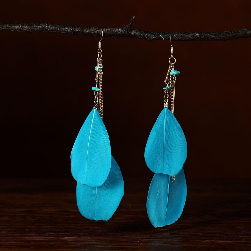 Trendy Ethnic Retro Multicolor Feather Beaded Circle Dangle Earrings