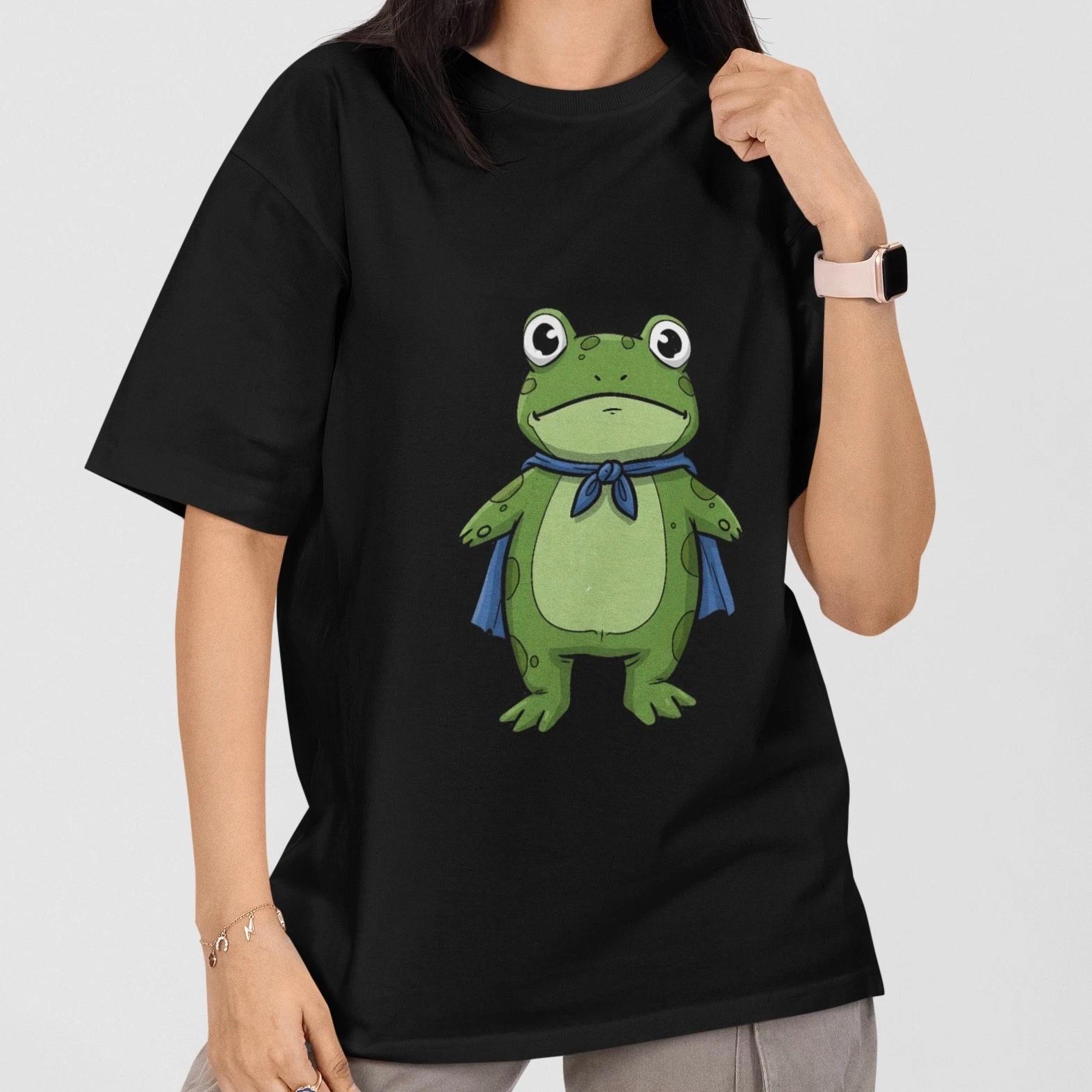 

Portland Frog Hero Graphic Tee Cute Green Frog with Cape Unisex Casual Vintage S