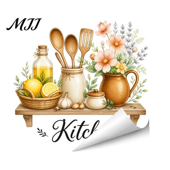 Adesivi Murali Autoadesivi Acquerello Adesivi da Cucina, Limone Verde Pianta Teiera Auto?Adesivi, Carta a Prova di Olio Impermeabile Fornello