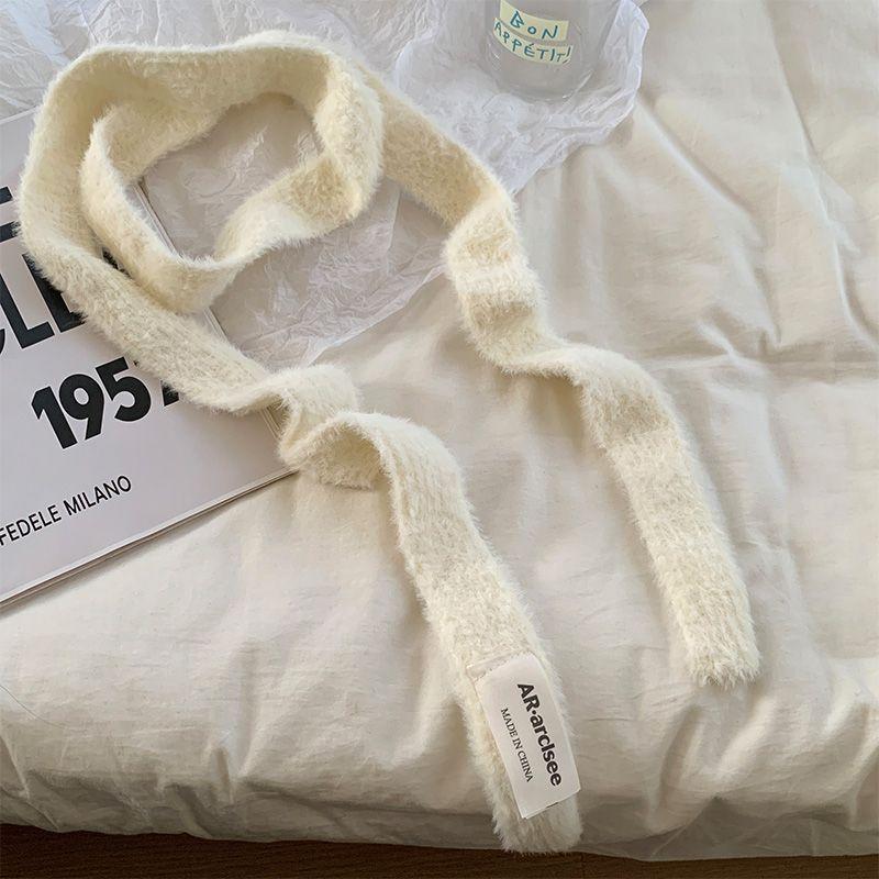 Niszowy Design Długi Wąski Szalik Dziewczęcy Jesień i Zima Jednolity Kolor Wszechstronny Dekoracyjny Mały Szalik