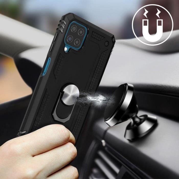 Hard Case for Samsung A12(6.5 ") Black With Ring Stand Shockproof Reinforced Edge Silicone Enhanced Protection