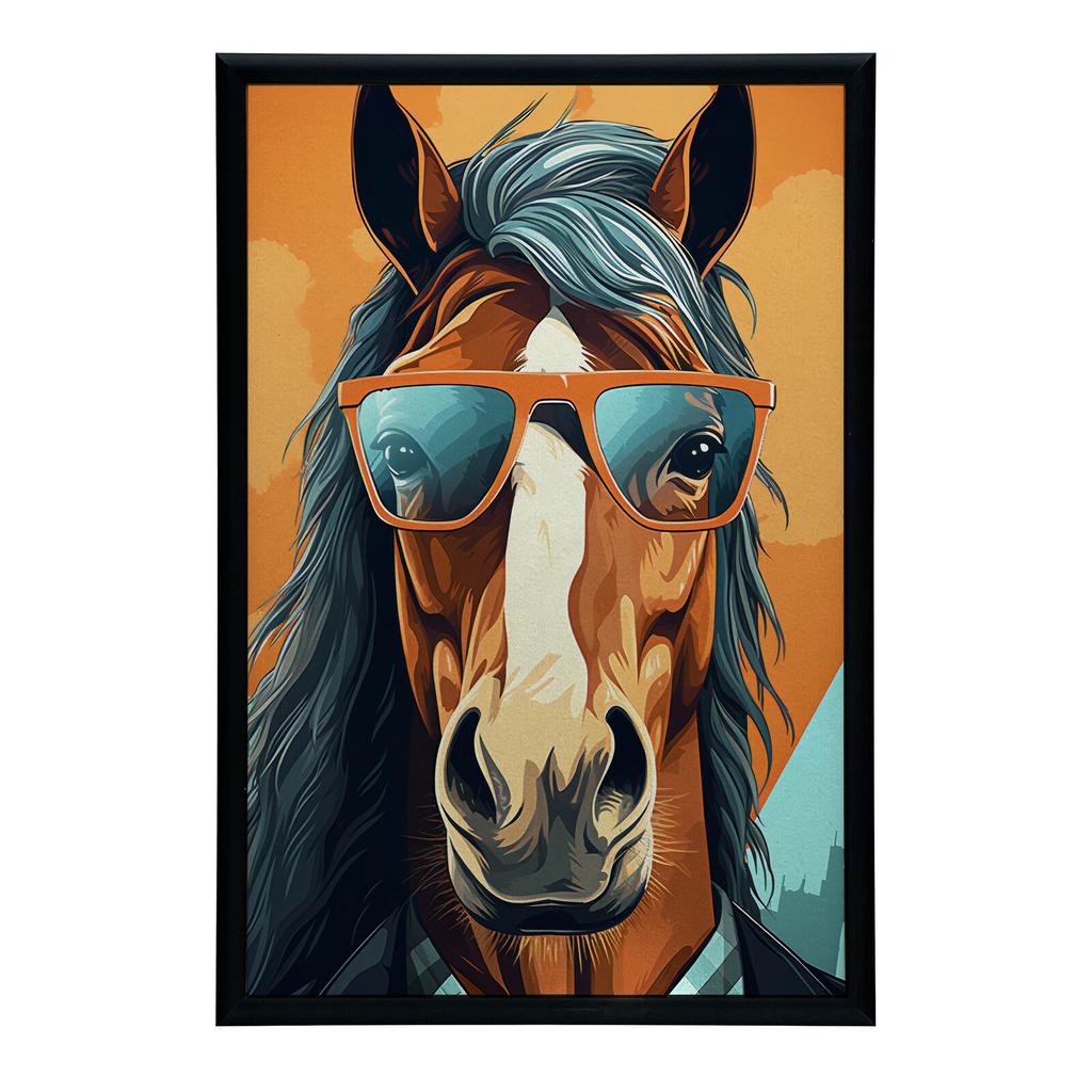 Stylish Horse With Glasses Stylish Horse With Glasses, 50X70 Cm, Dark Brown Wooden Frame, 230 Gsm Matte Paper