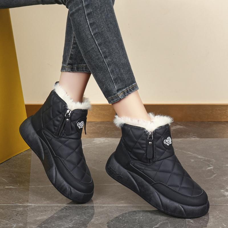 34-42 Winter Women's Large Fashion Plus Velvet Warm Thick Bottom Height Boosting High Top Cotton Shoes Snow Boots Midsole Women's Boots