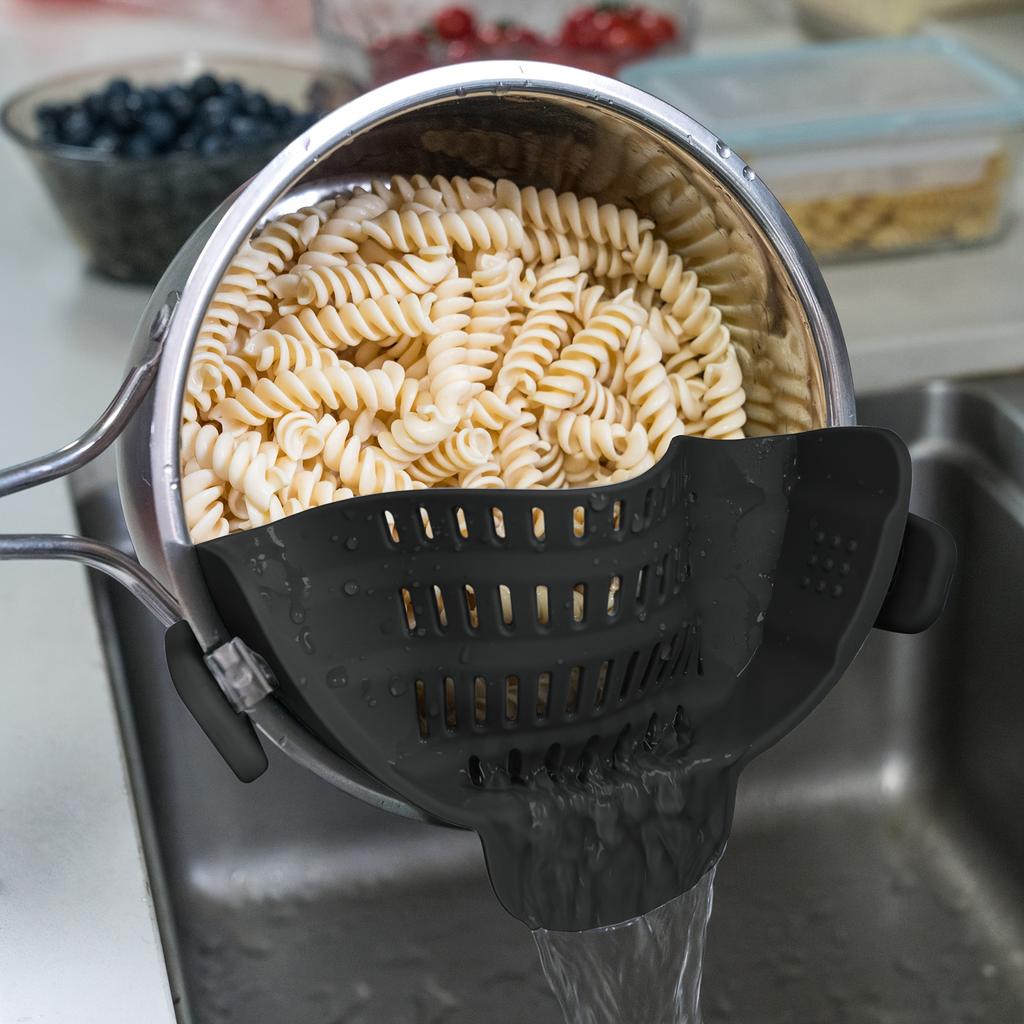 Clip-On Strainer for Pots & Pans Durable Plastic Kitchen Colander for Pasta, Meat, Vegetables, Fruits Clamp Filter