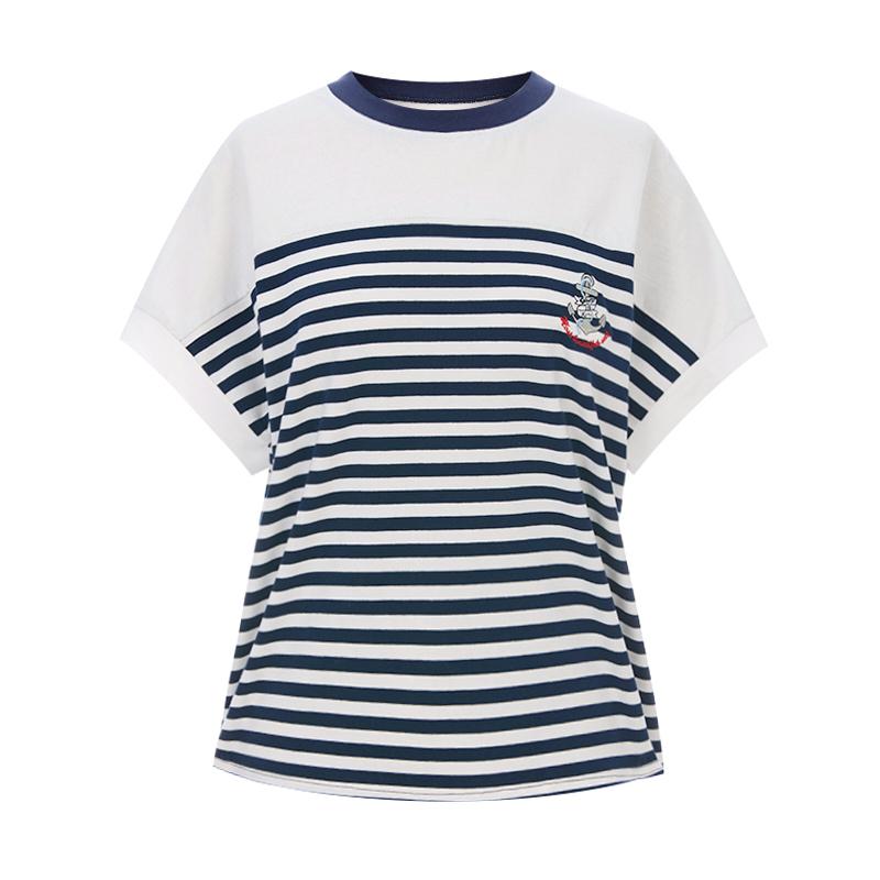 SELLY'S Marine Embroidered Stripe T-Shirt_I6B-Cts013