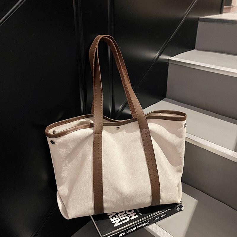 New Large Capacity Canvas Top Handle Bag Women Fashi Shoulder Bag Ins Commuter Comfortable and Versatile Texture Storage Bag