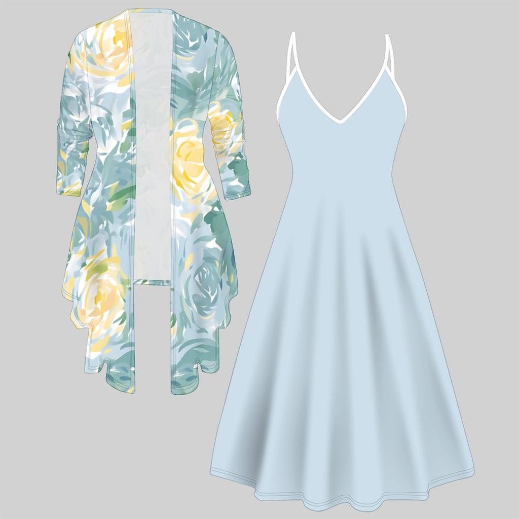 3D  Printed  Set Dress Coat ,  Double Spelling with Diverse Colors and Shapes  Fashion Print,suitable for Various Scene Fashion Styles