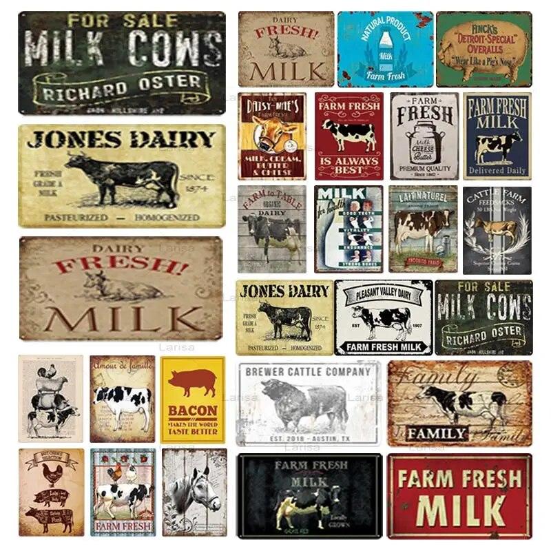 

Оловянная вывеска на ферме, винтажная металлическая вывеска с молоком, металлическая табличка, винтажный декор для фермерского дома, корова, свинья, ретро металлические вывески, наклейки на стену