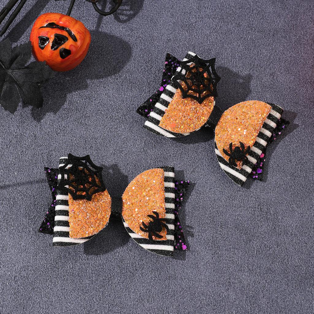 2Pcs Halloween Glitter Bow Hair Clips Glittering Ghost Pumpkin Bownot Hairpins Girls Kids Party Headwear Hair Accessories Gift