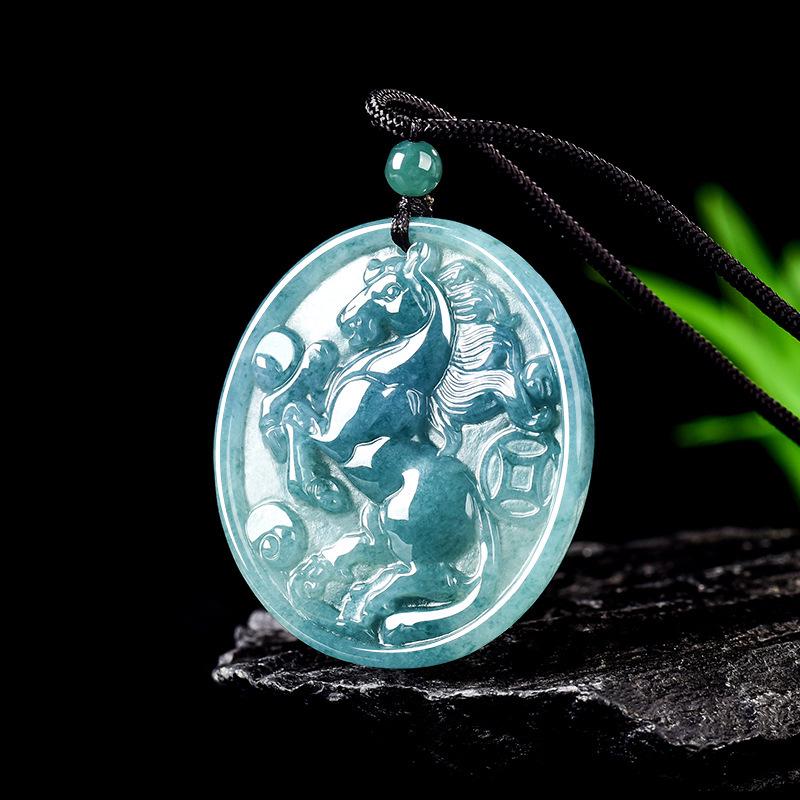 Натуральный синий нефрит качества А, подвеска-лошадь по знаку зодиака - Унисекс, ледяной нефритовый аксессуар