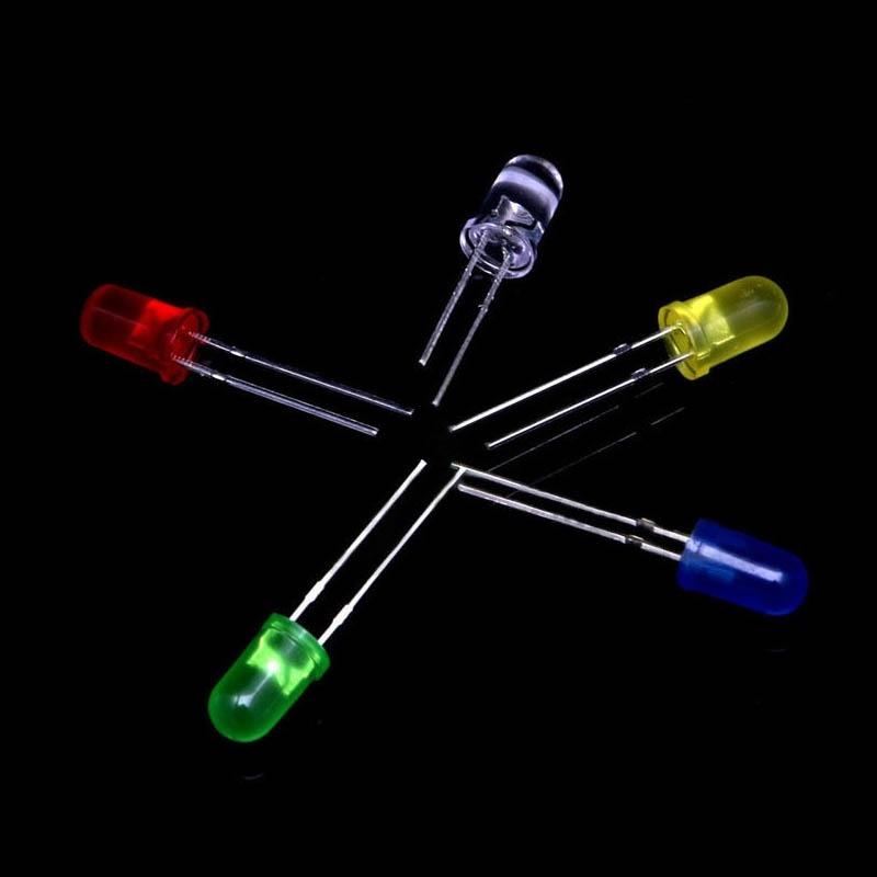 New 200Pcs  5mm LED Light White Yellow Red Blue Green Assortment Diodes Kit