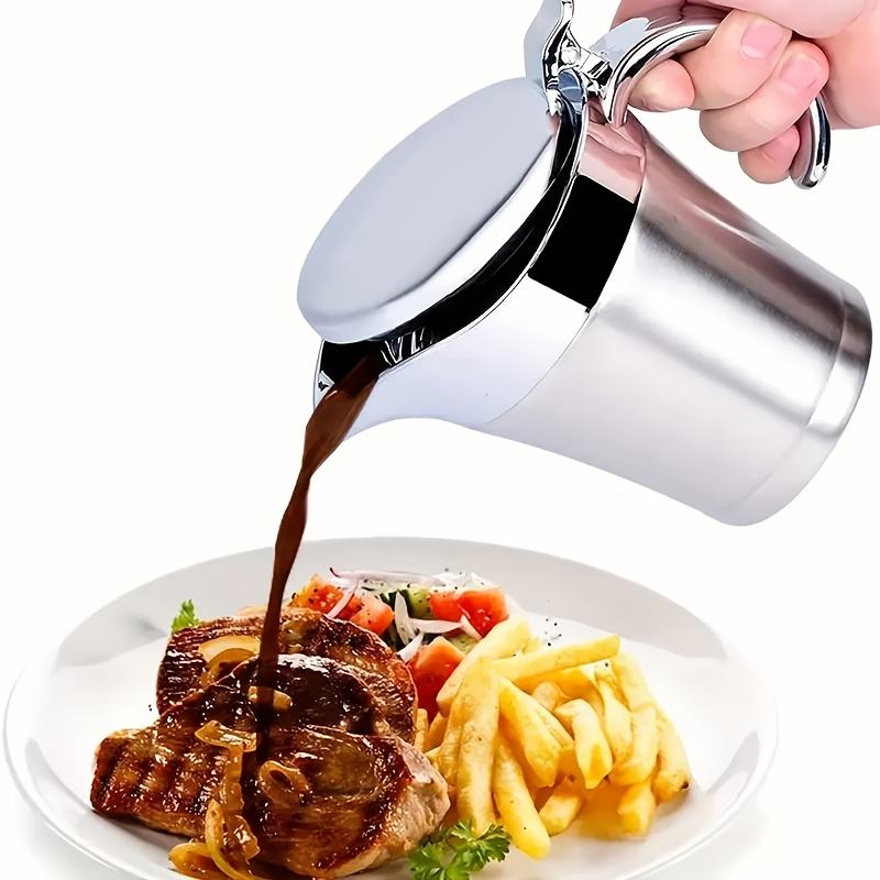 Elegant Double-insulated Stainless Steel Gravy Boat with a Hinged Lid - Perfectly Suitable for Pouring Juices and Creams