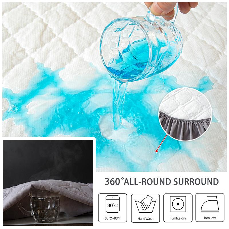 Wasserdichtes Spannbettlaken aus Polyester, Anti-Milben-Matratzenschoner, weicher, atmungsaktiver Matratzenbezug, Spannbettlaken für Queensize-Betten, waschbar, Kingsize-Schutz