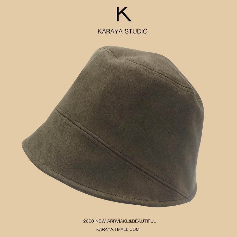 

Fisherman hat autumn and winter plain face cover trendy face small versatile black Internet celebrity basin hat bucket hat One size (adjustable) армія зелений колір