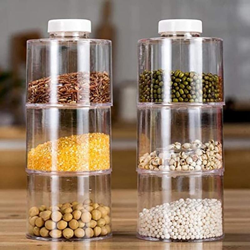 6 Pcs Stackable Spice Pot Spice Tower Spice Color Transparent Pot Seasoning Bottle For Kitchen
