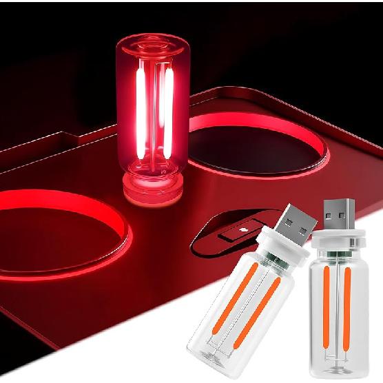 LYCARESUN 2 PCS Car USB Night Light Bulb, Touch Dimmable Car Interior Ambient Lights, Portable Mini USB Retro Glass Bottle Lamp Decorations for