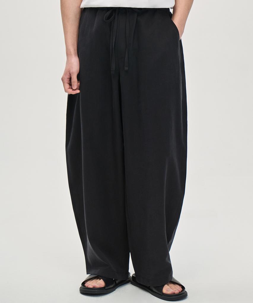PRAIRIE Linen Barrel Fit Wide Slacks (Black)