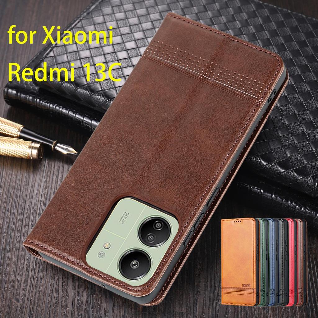 Deluxe Magnetic Adsorption Leather Fitted Case for Xiaomi Redmi 13C Flip Cover Protective Case Capa Fundas Coque