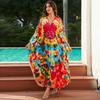 Vacation dress, long robe, loose positioned print beach cover-up, bikini dress