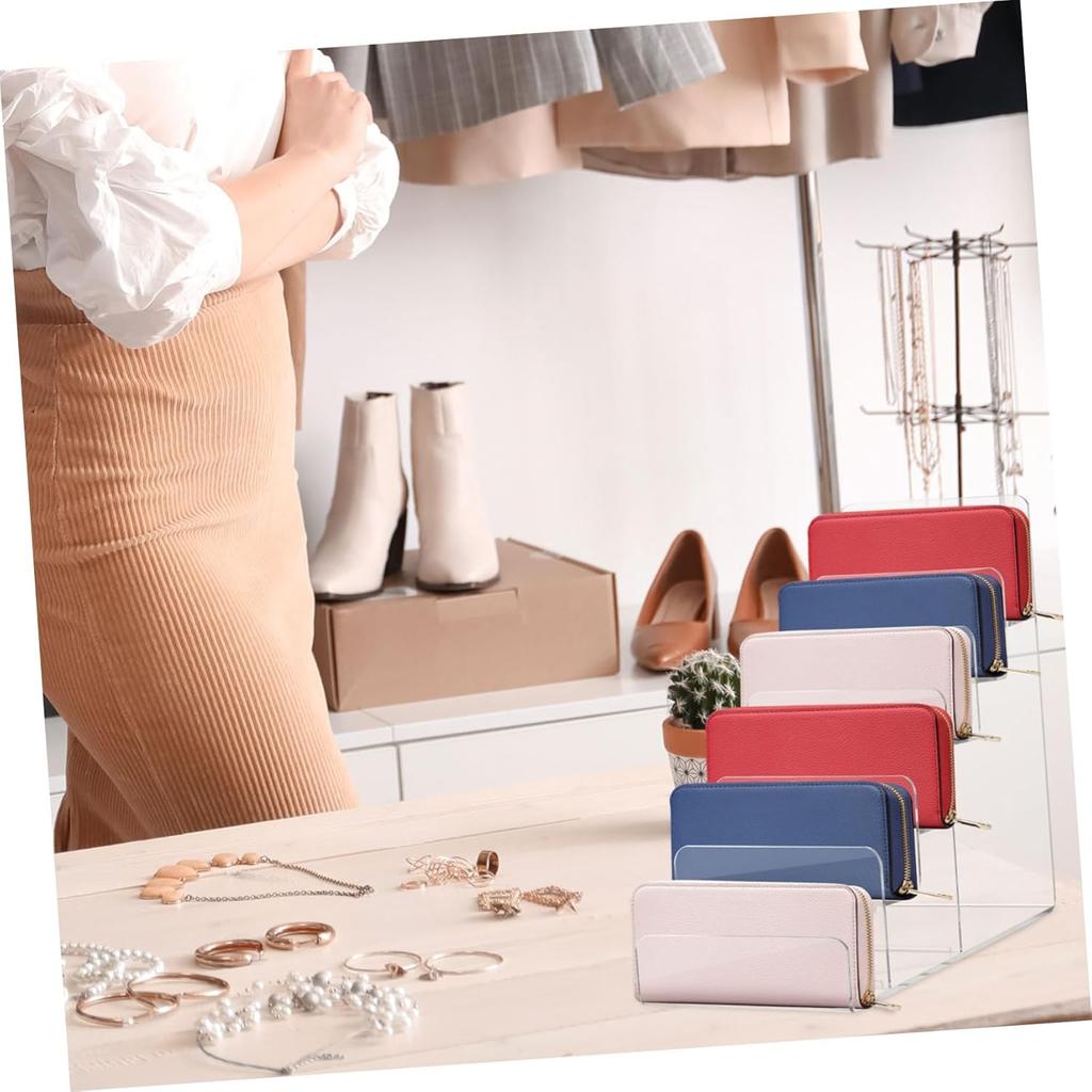 Cabilock Purse Stands for Display, 6-Tier Acrylic Clear Display Risers 7.8" Purse Perfume Organizer Stand Holder, Clear Tiered Multi Slot Vendor
