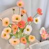 Artificial Flower 4 Head Realistic Fake Silk Flower with Long Stem Home Office Wedding Party Faux Flower Decoration