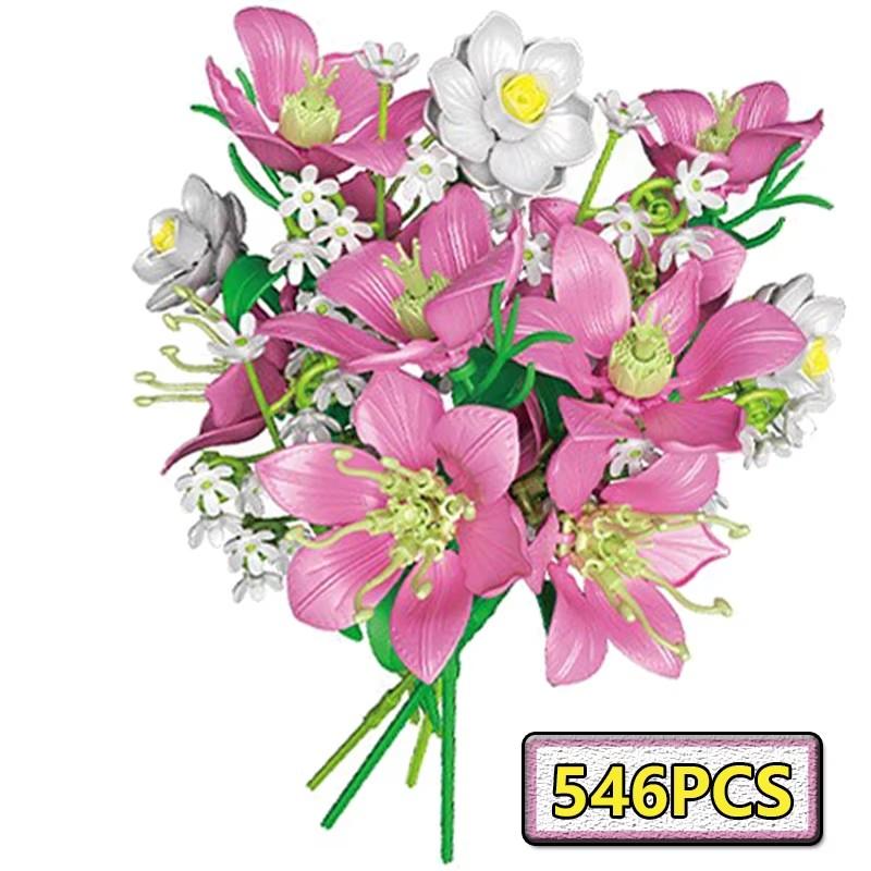 

Creative Beautiful Zinfandel Bouquet Construction Blocks Pretty Pink Flower Household Desktop Decoration Plaything Present For Girl Kid Girl Adult