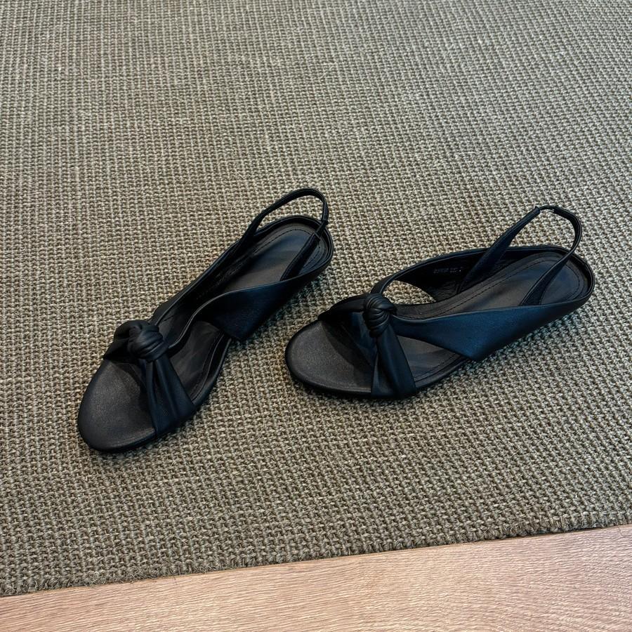 Sheepskin version~ Niche design simple open-toed round head cross with wedge heel sandals women's leather versatile Roman sandals