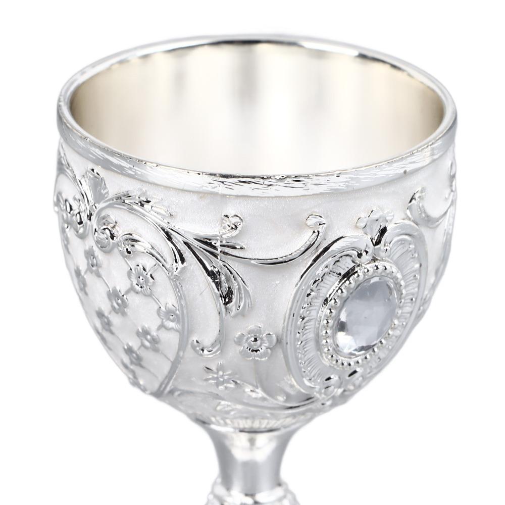 2PCS Small Metal Wine Cup Gold White Embossed Wine Glass Vintage Goblet  Party Drinking