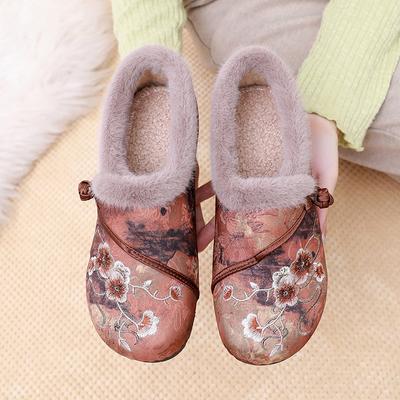 Winter Fleece Inside Loafer Shoes for Women Comfortable Outdoor Anti-Slip Shoes Women's Embroideries Warm Fur Lined Shoes Flat Platform Shoes