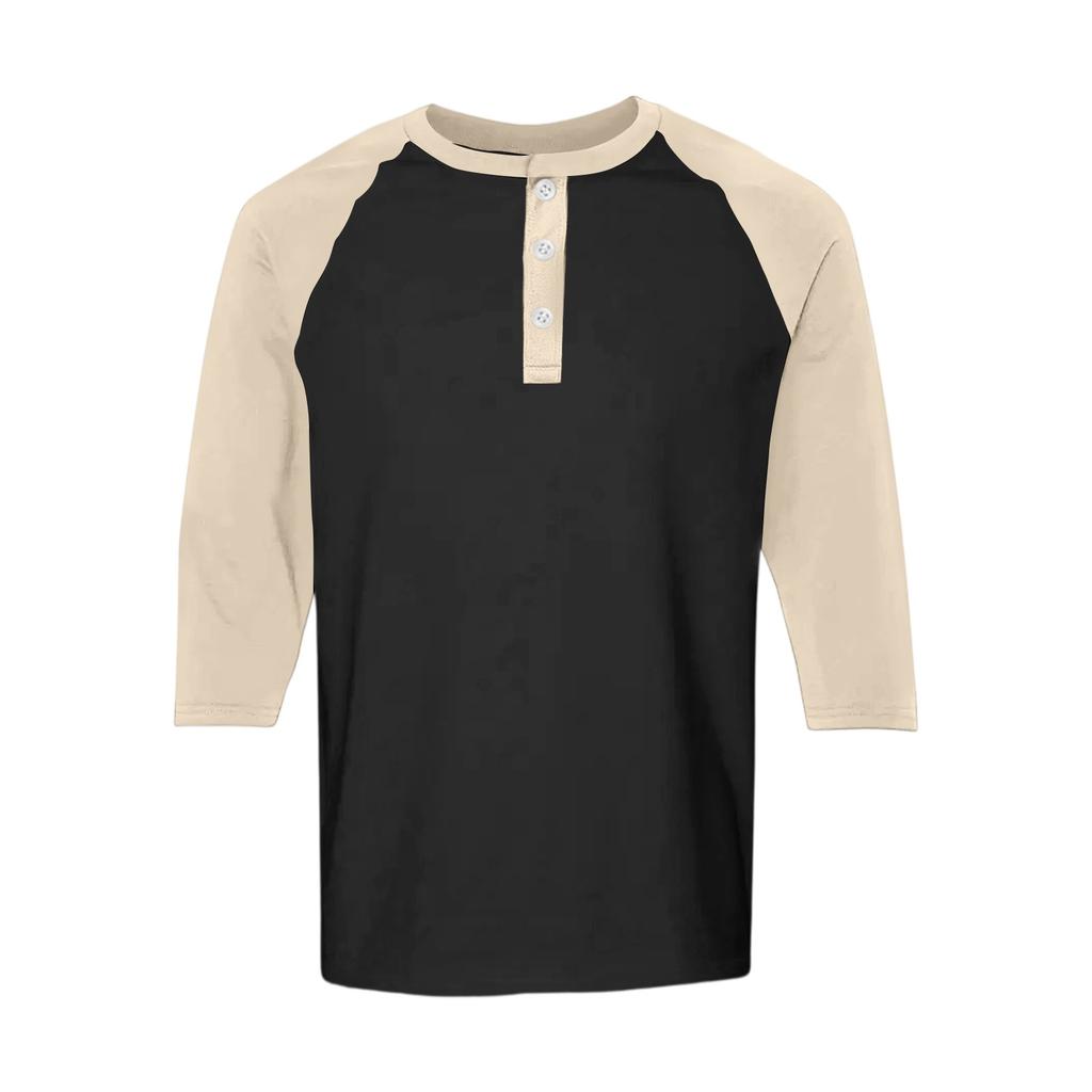 Men Henley Shirt Long Sleeve Raglan Crew Neck Button Front Casual Loose Fit Soft Cotton Blend Top for Everyday Wear