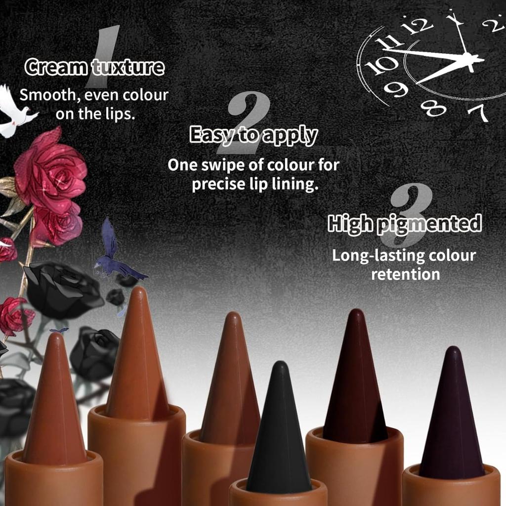 Three color two in one gothic lipliner set, gloss lipliner plump smooth cream lip liner, high pigment long-lasting lipstick