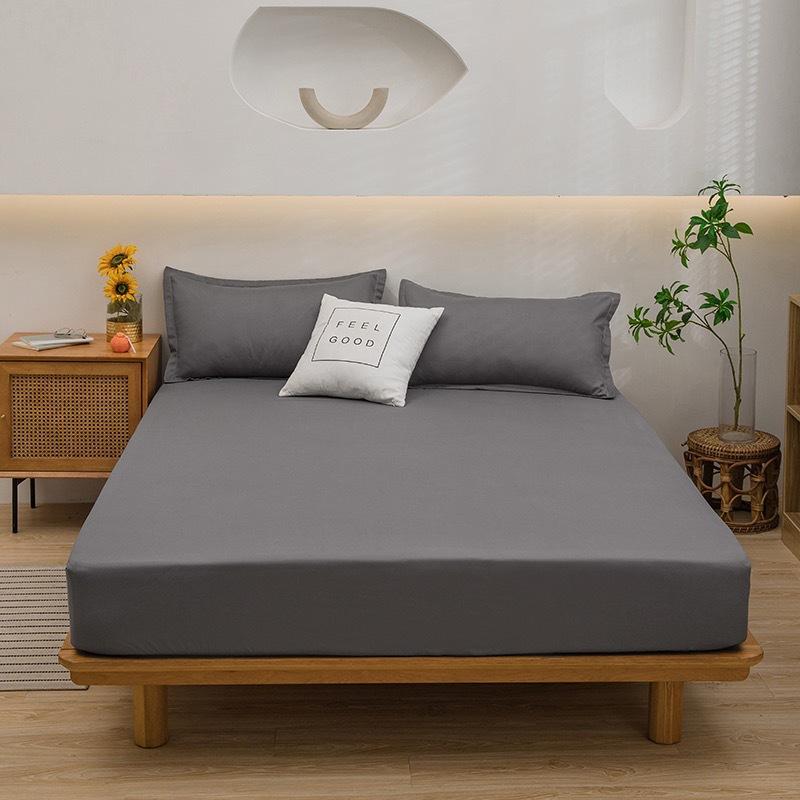 Fitted Sheet Single Piece Solid Color Aloe Vera Cotton Dustproof Bed Cover Mattress Protector Non-Slip Mattress Cover