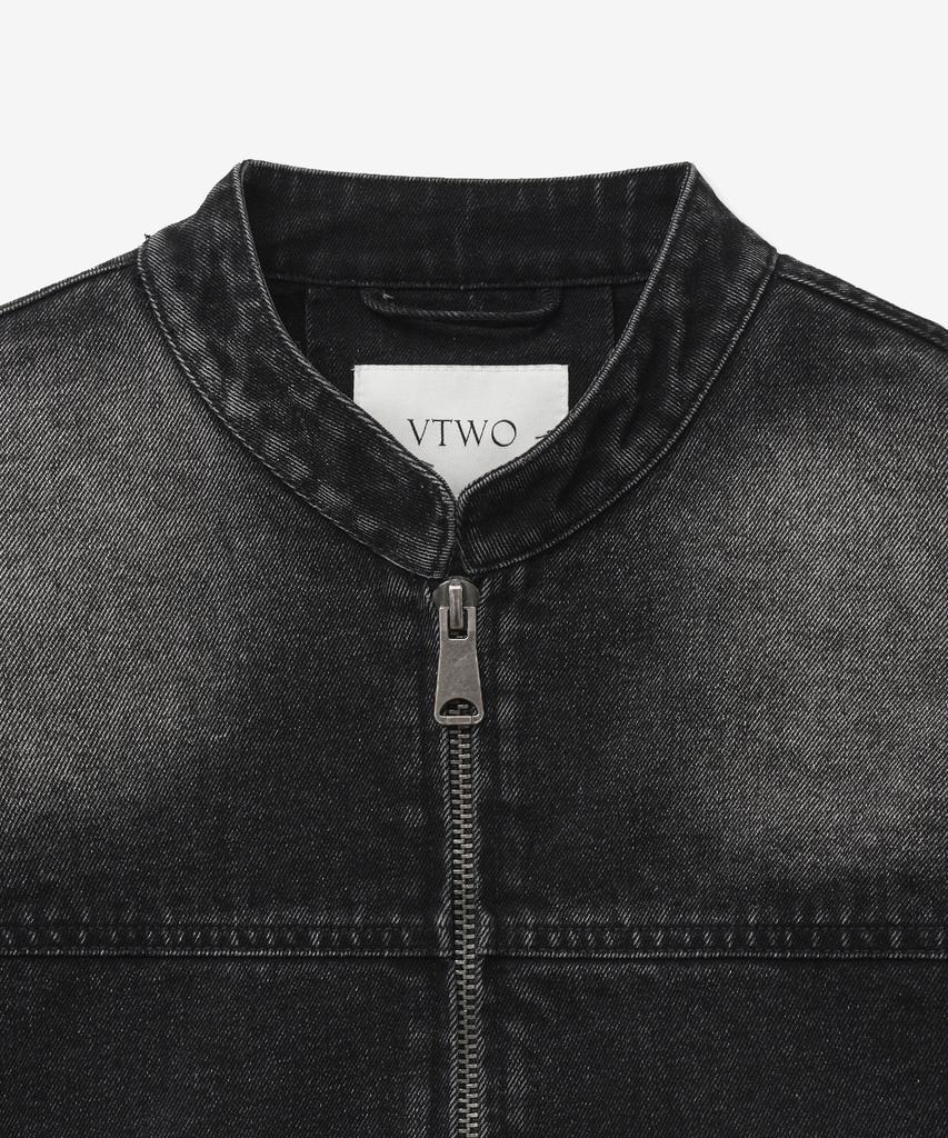 Vtwo 8250-1 Washed Biker Denim Jacket (Black)