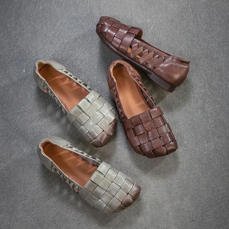 Johnature Genuine Leather Breathable Soft Soft Flat Sandals Lightweight And Comfortable Women's Slip-on Shoes