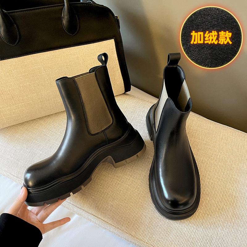 

Ботинки-сигареты Chelsea Leather Martin Boots British Platform Fleece Boots 40