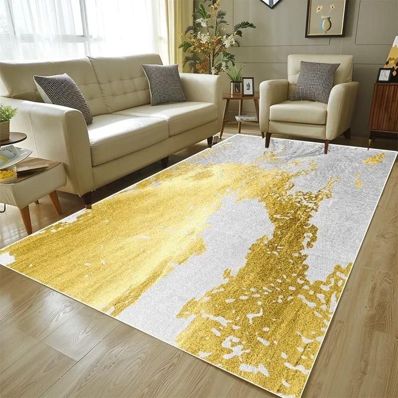 Gold Splatter Art Carpet for Living Room Modern Luxury Large Area Rugs White Gold Pattern Washable Soft Floor Mat Home Decor