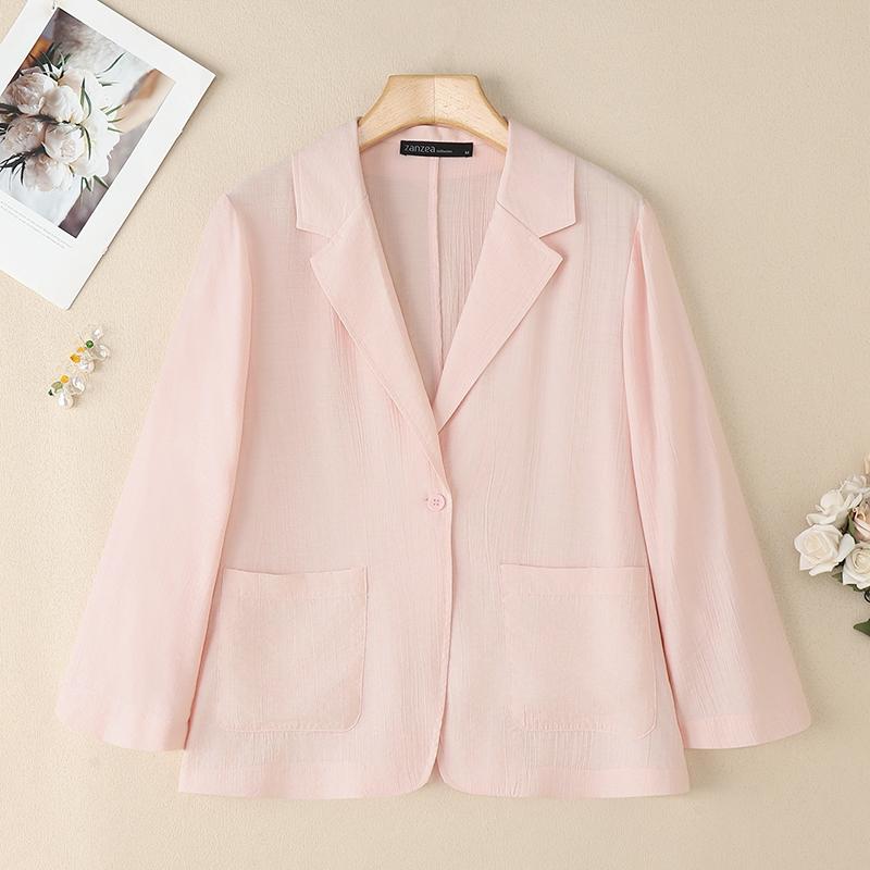 ZANZEA Damen Kerbkragen Locker Lässig Langarm Strickjacke Bluse