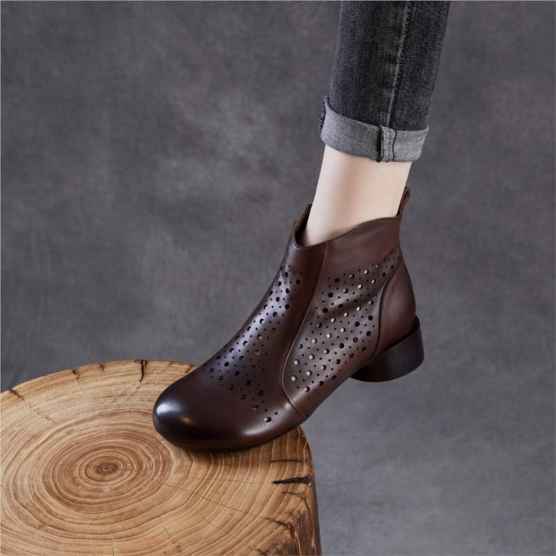 Johnature Pantofi de damă respirabili cu decupaje Piele naturală Confortabili Talpă moale Stil retro Cizme de vară