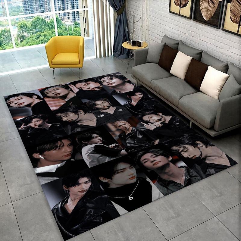 Fashion Kpop Hyunjin Stray Kids Non-Slip Area Rug for Living Room,Bedroom,Playroom,Soft Carpet Floor Mat Home Decor Rug Kid Room