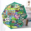 1pc Outdoor Umbrella with "Welcome to Our Green Party" Print - Automatic Opening/Closing Umbrella with Portable Tri-Fold Design, 8-Rib Iron Frame