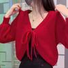 Lace Up Cardigan Knitted Jacket for Women Spring Loose and Versatile Gentle Style Sweater